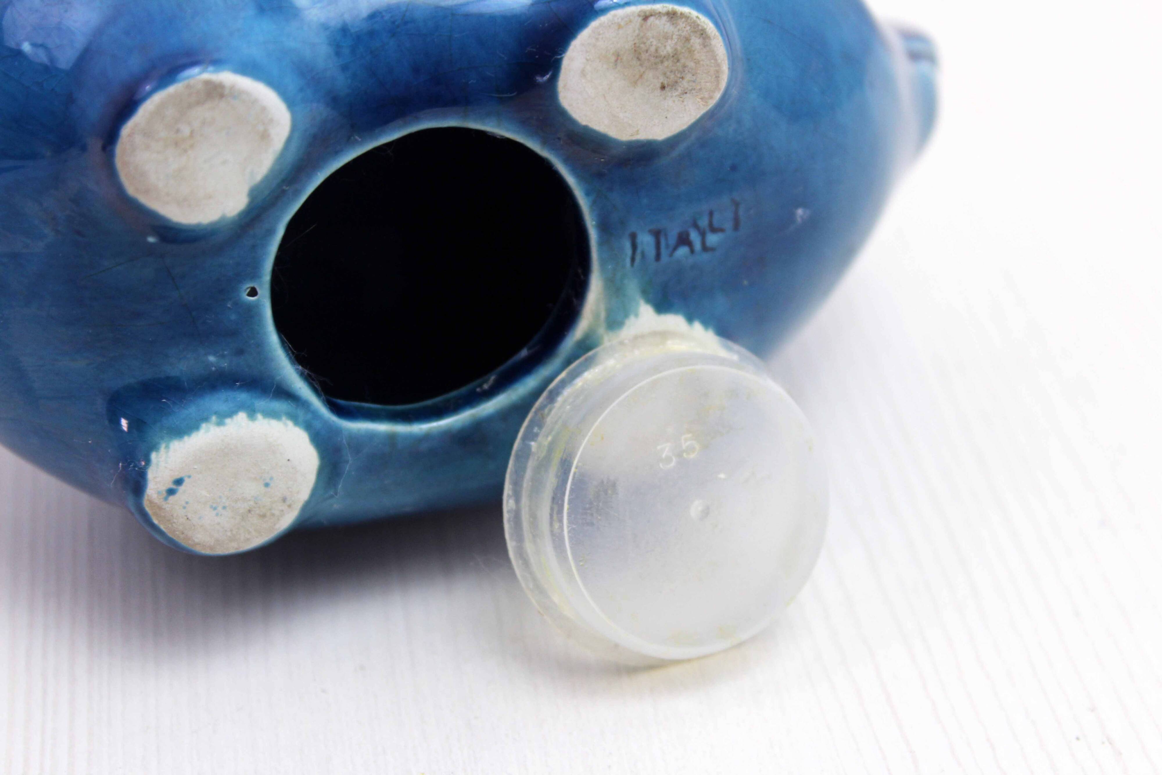 Zoomorphic ceramic, Piggy Bank in blue ceramic from Rimini, Italy 1970