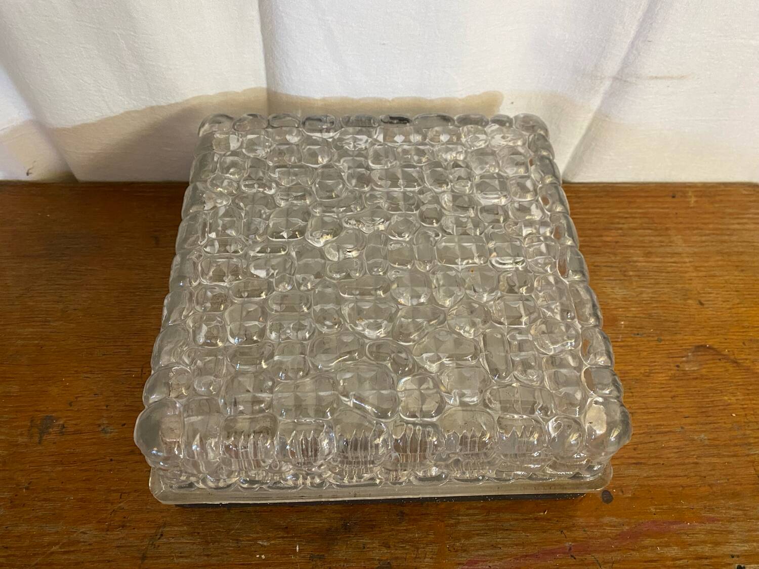 Antique Wall Lamp Ceiling Light Molded Glass + Vintage Black Metal Bracket