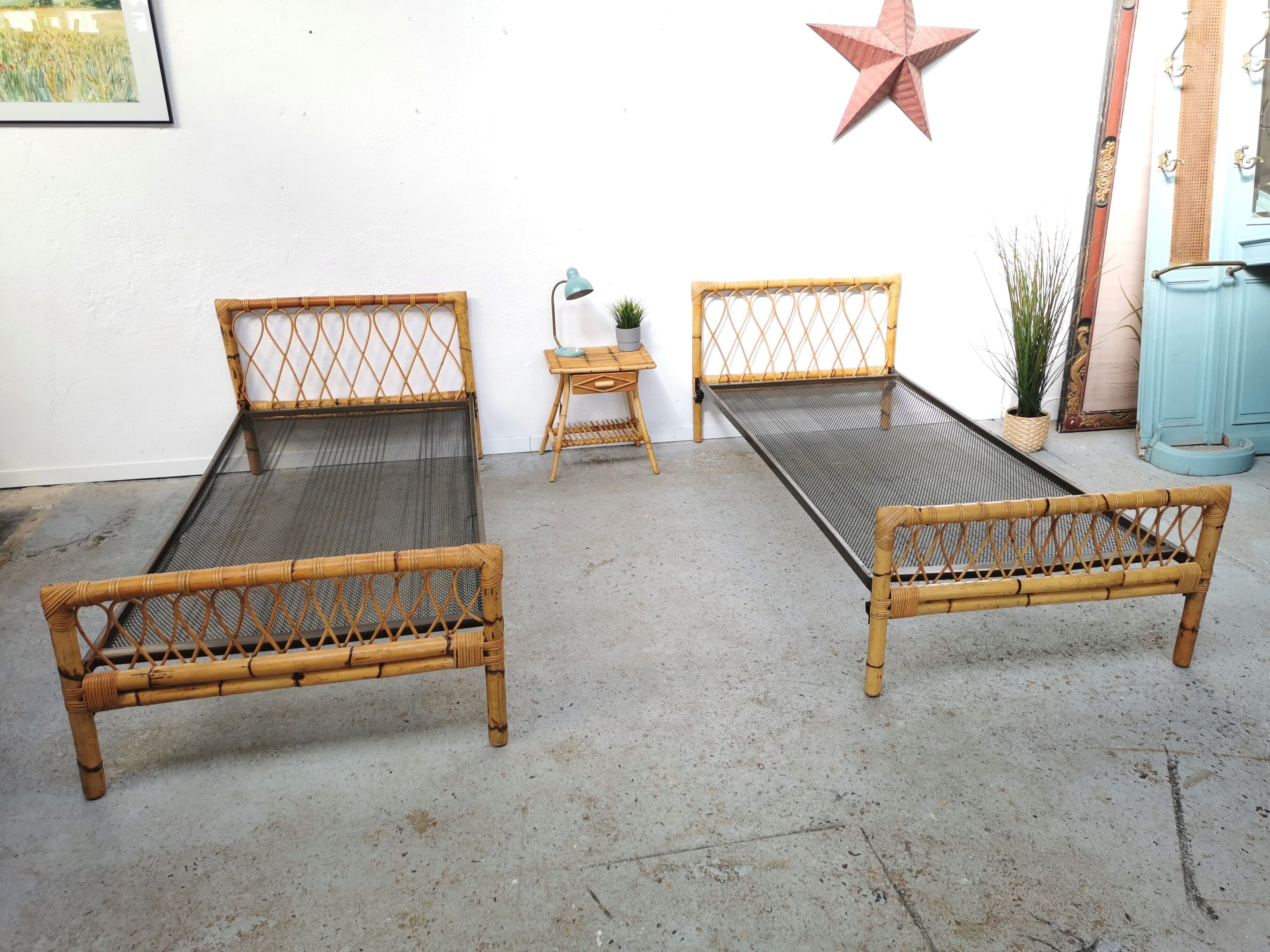 Pair of vintage rattan twin bed