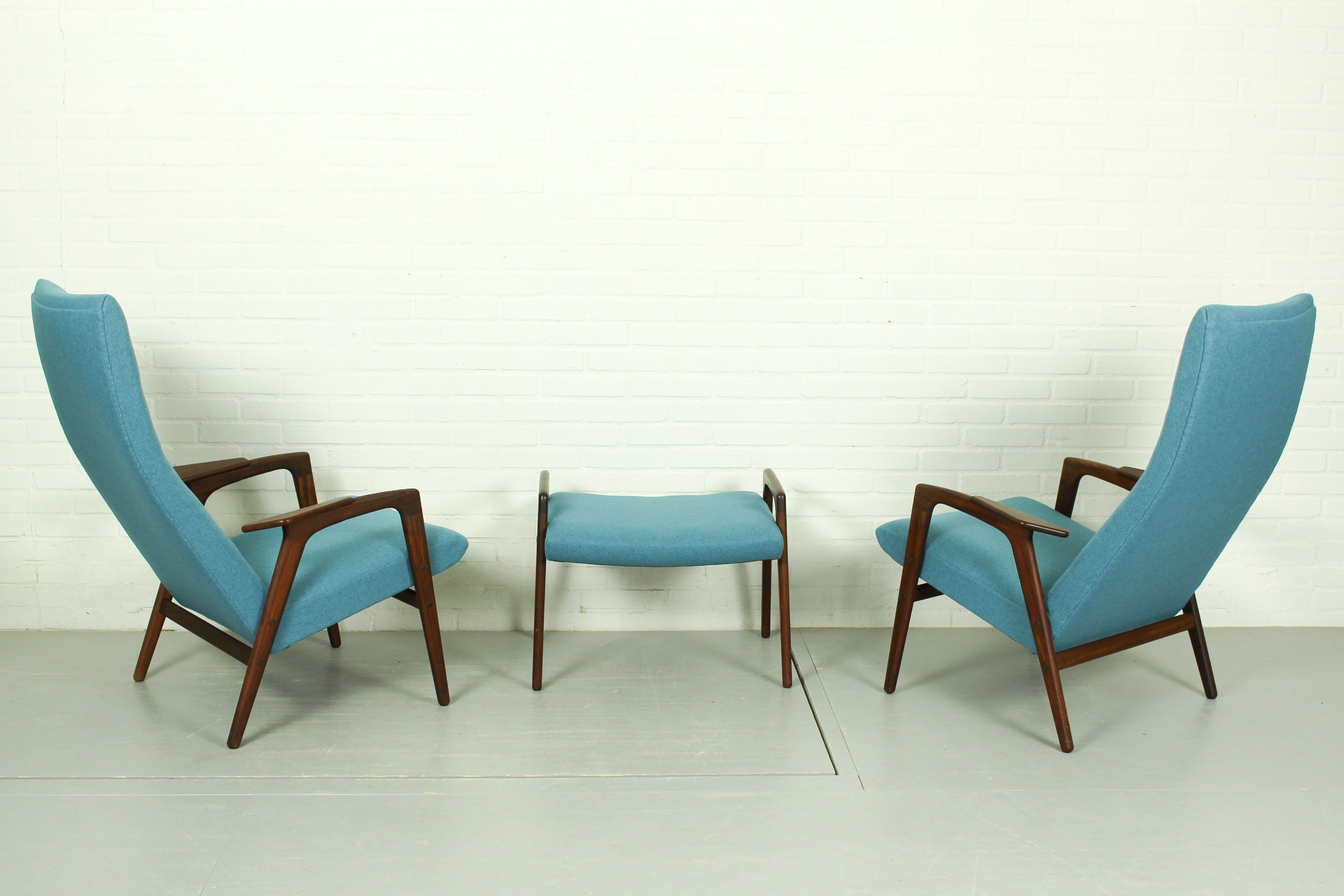 Set of 2 Danish Lounge Chairs with matching Ottoman by Yngve Ekström for Pastoe, 1960s