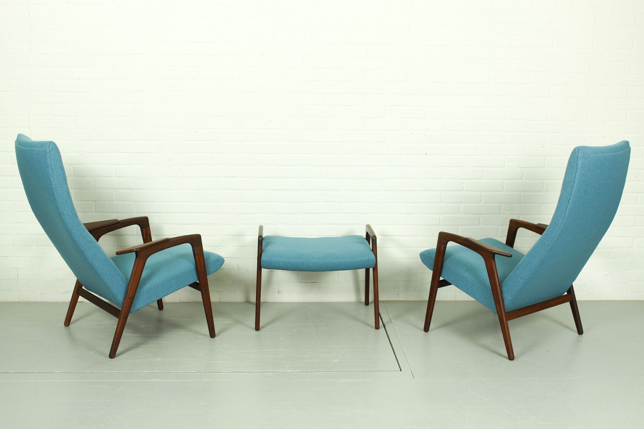 Set of 2 Danish Lounge Chairs with matching Ottoman by Yngve Ekström for Pastoe, 1960s