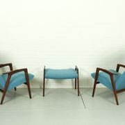 Set of 2 Danish Lounge Chairs with matching Ottoman by Yngve Ekström for Pastoe, 1960s