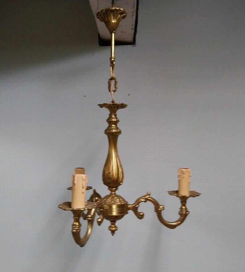 Louis xv bronze 3 branch chandelier vintage timeless elegance