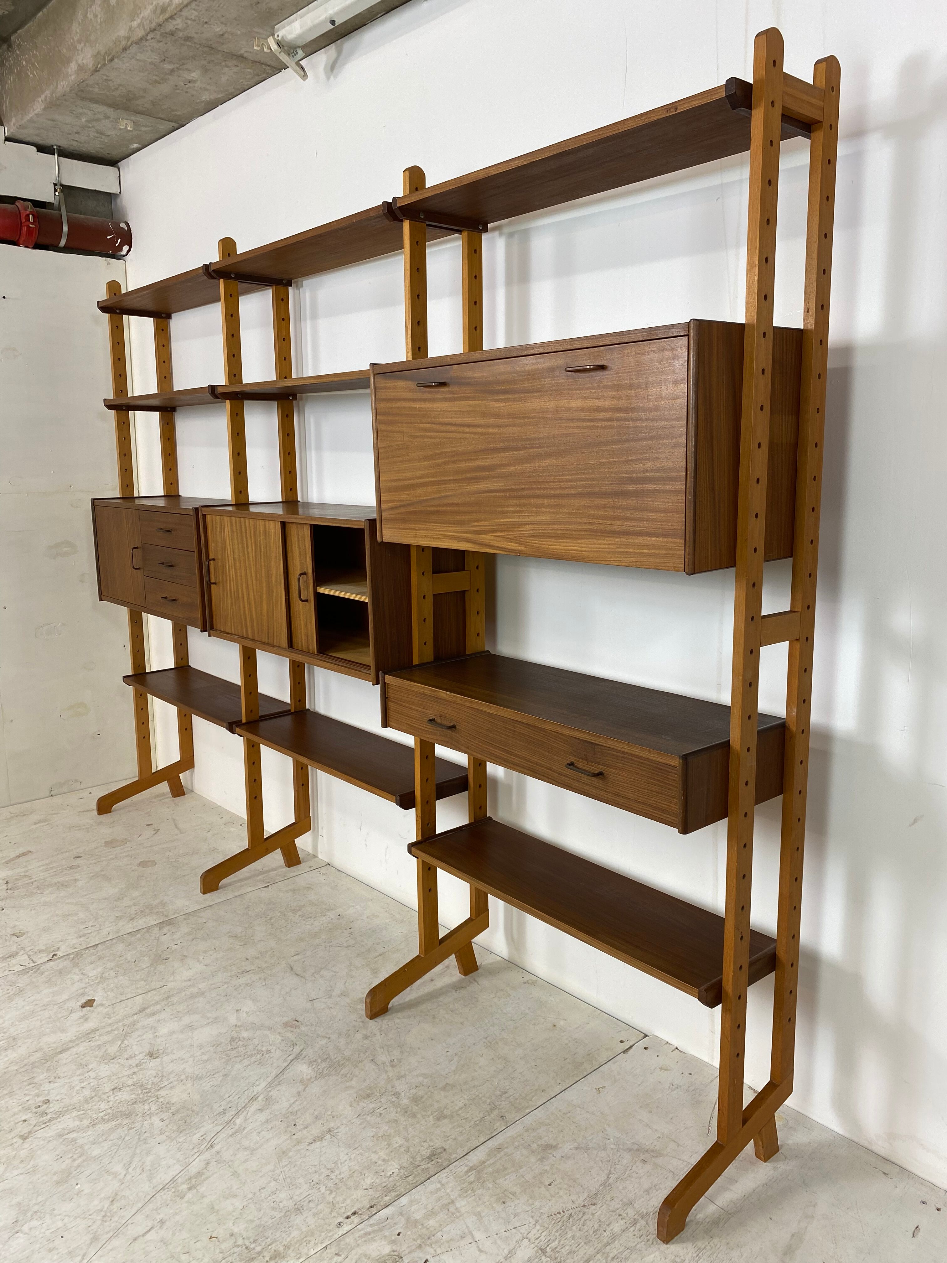 Mid-Century Scandinavian Teak Wall Unit, 1950s