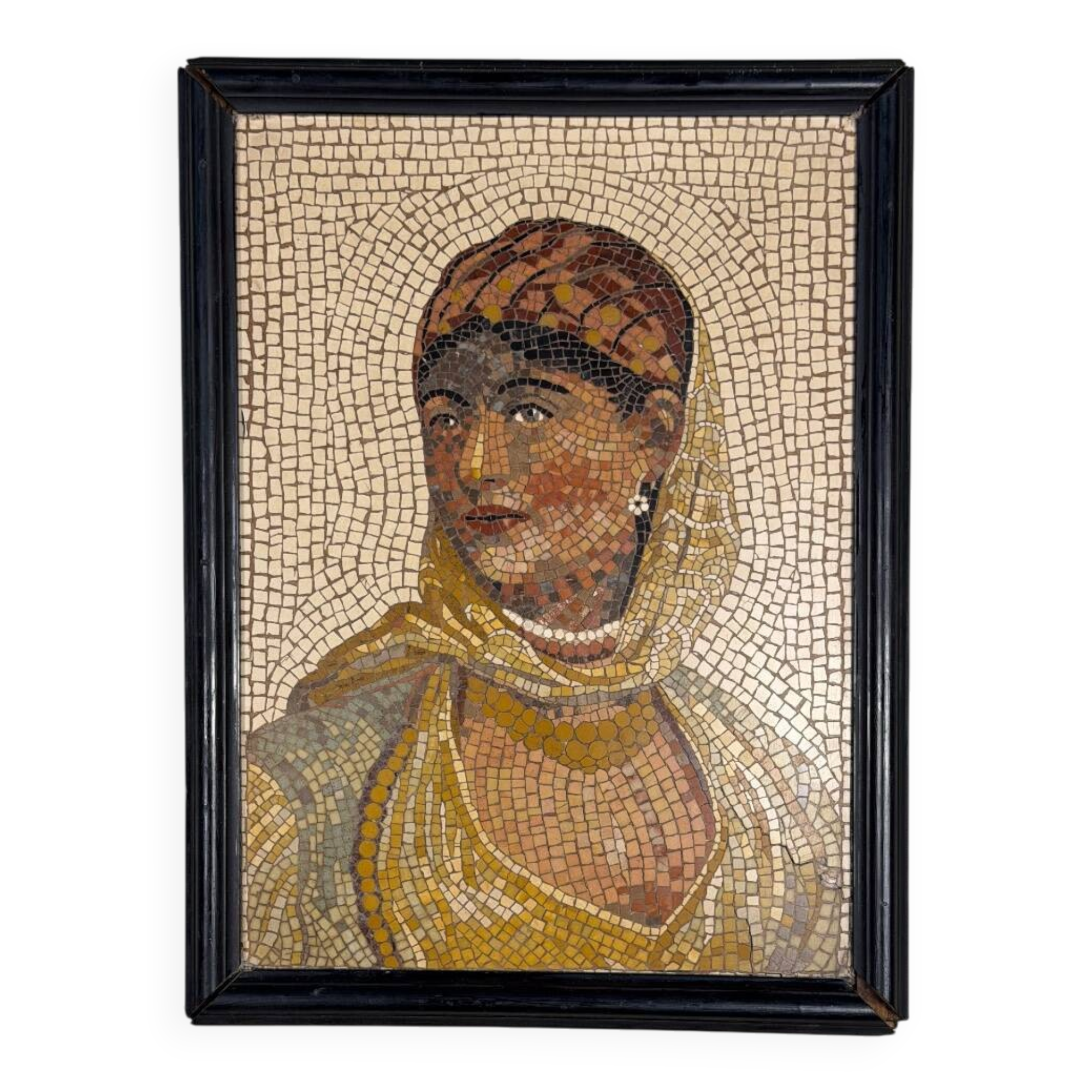 Portrait of a lady in marble mosaic in the antique style, circa 1880.