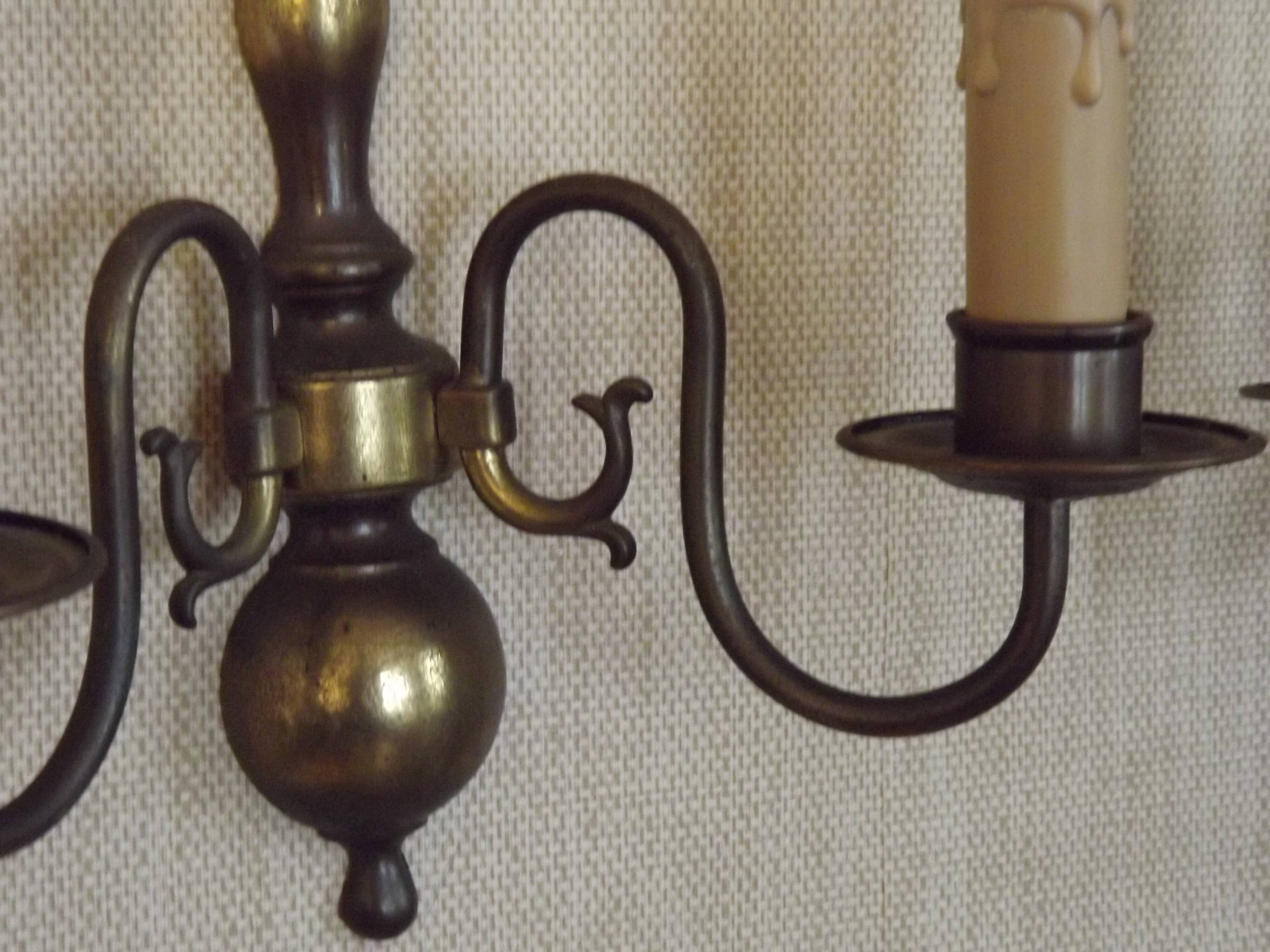 Pair French Vintage Age Bronze Effect Metal Flemsh Style Double Wall Lights 5092