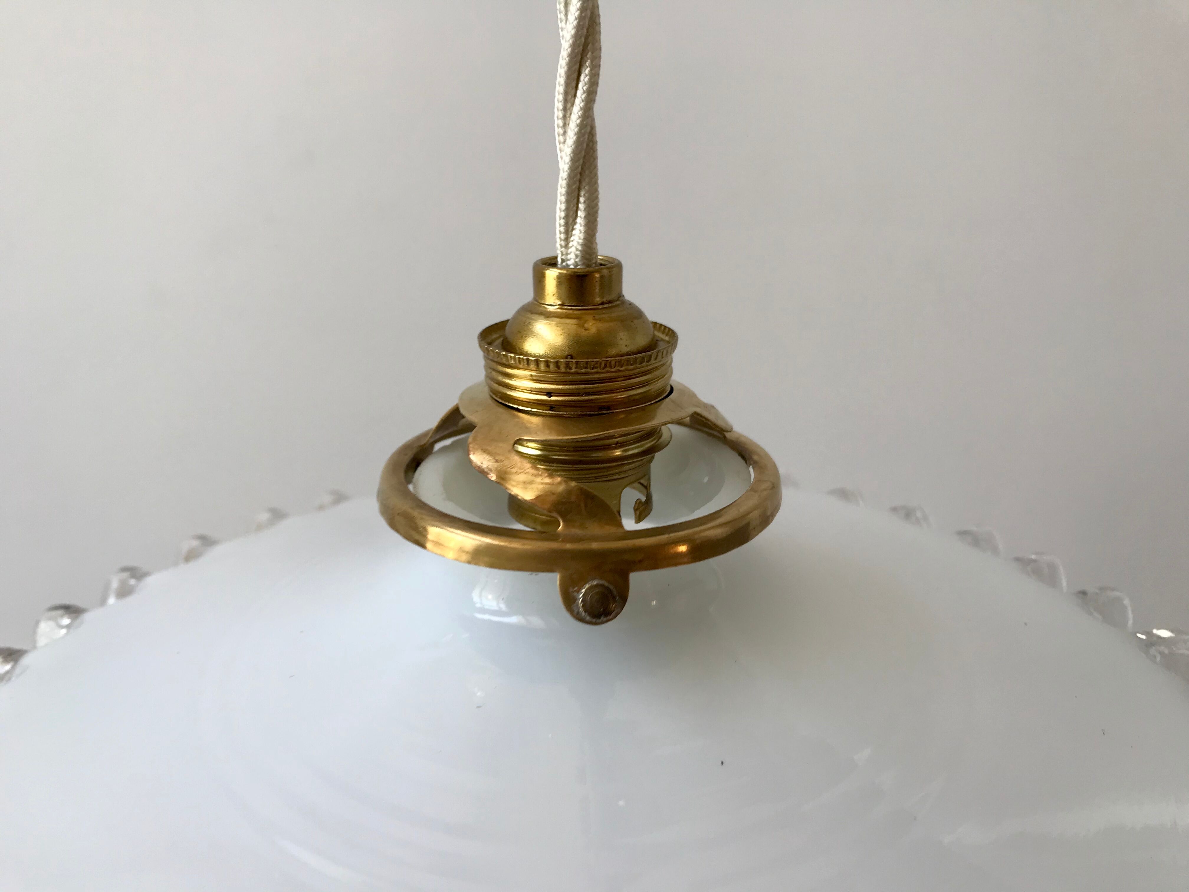 Vintage 50s serrated opaline pendant lamp