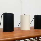Minimalist cylindrical pendant light from the mid-century in metal by Eila & John Meiling for Louis Poulsen, set of 3.