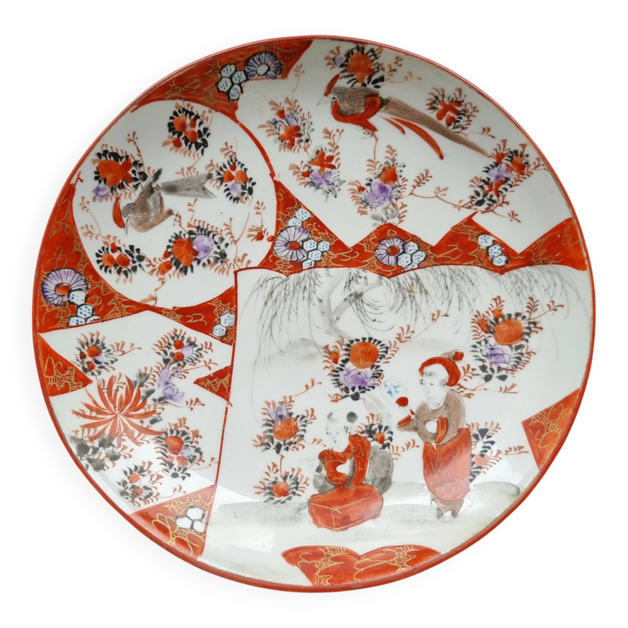 Antique Kutani porcelain plate (Meiji period, 19th century)