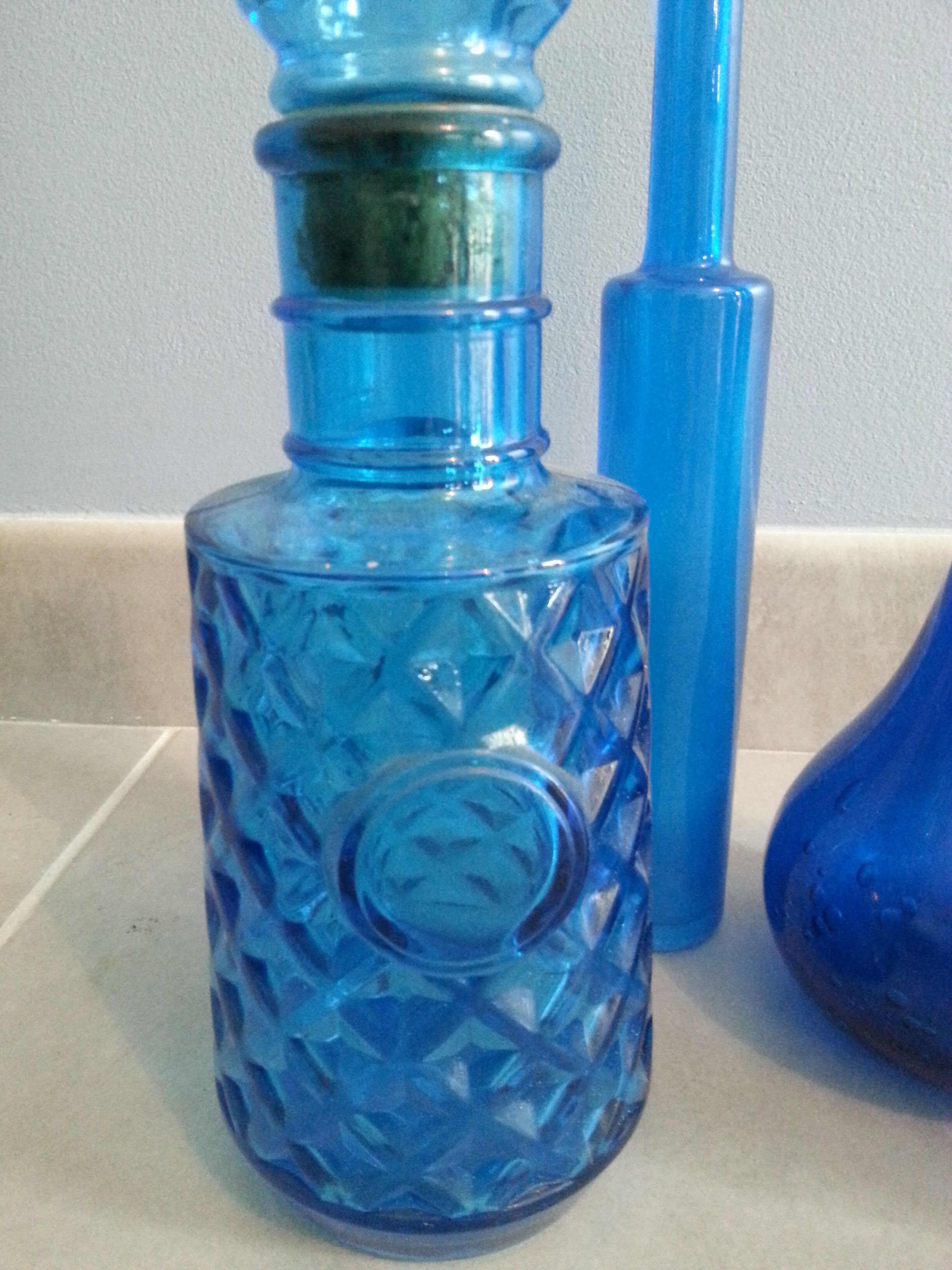 Ensemble blue vintage bouteille vase flacons