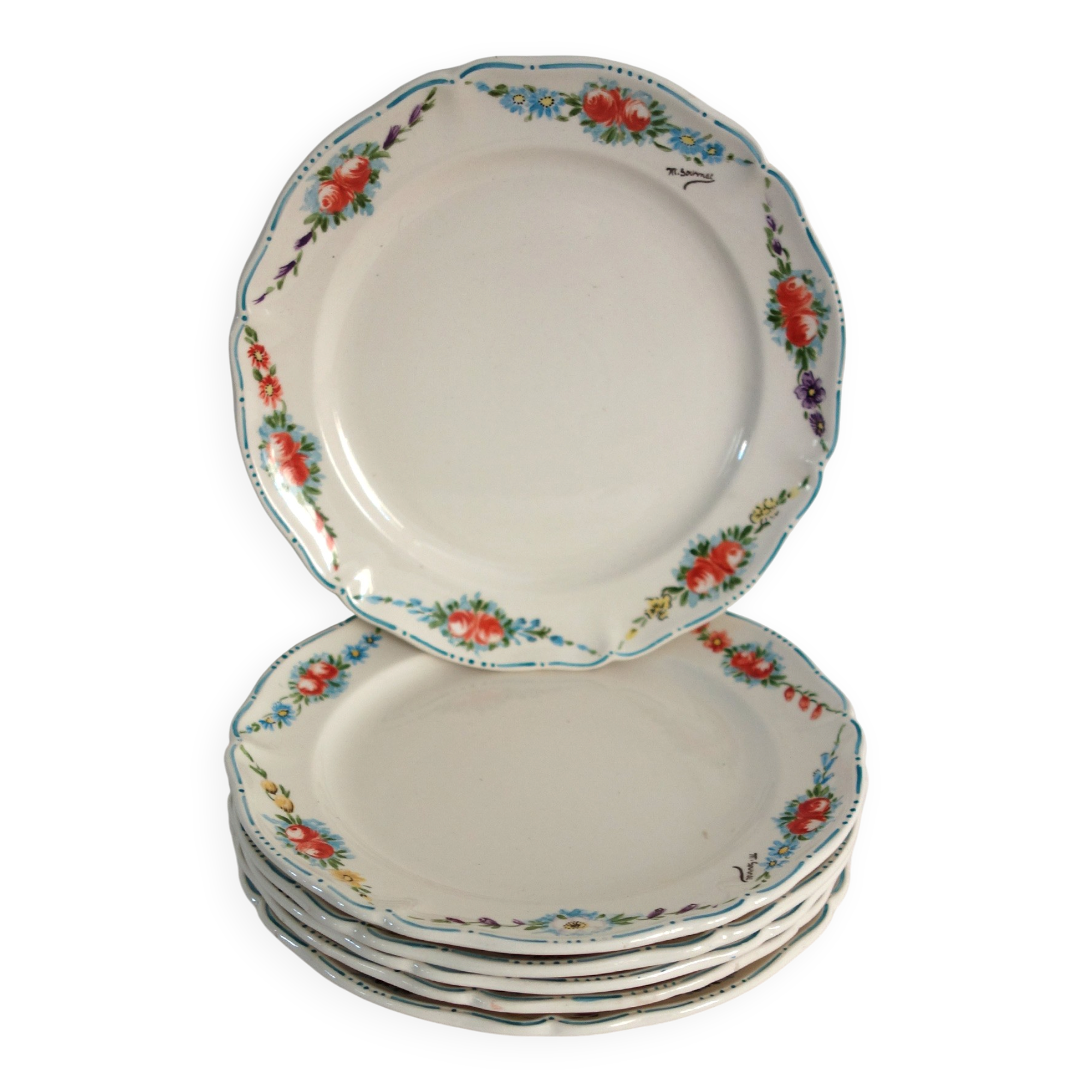 6 assiettes à dessert vintage décor main Villeroy & Boch