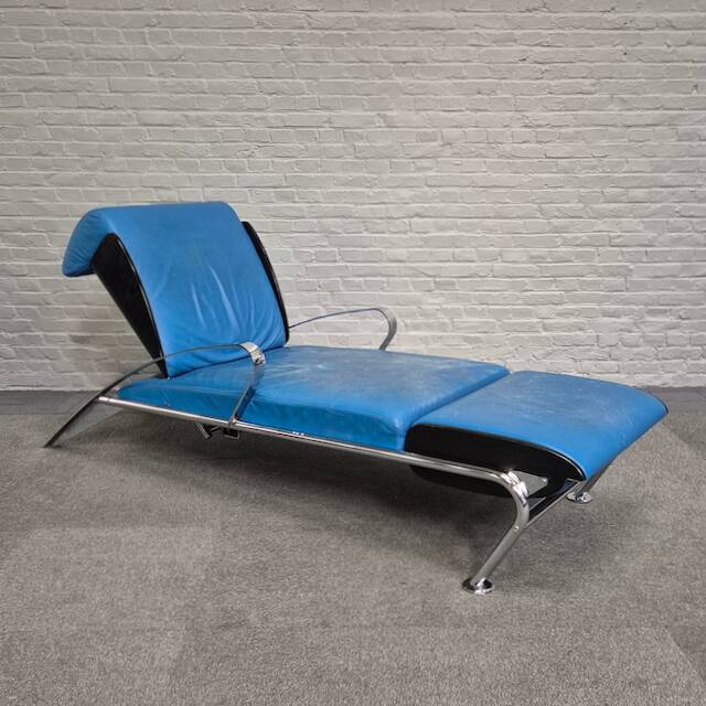 Blue leather lounge chair futuro 3 by massimo iosa ghini for moroso - italy 1980's