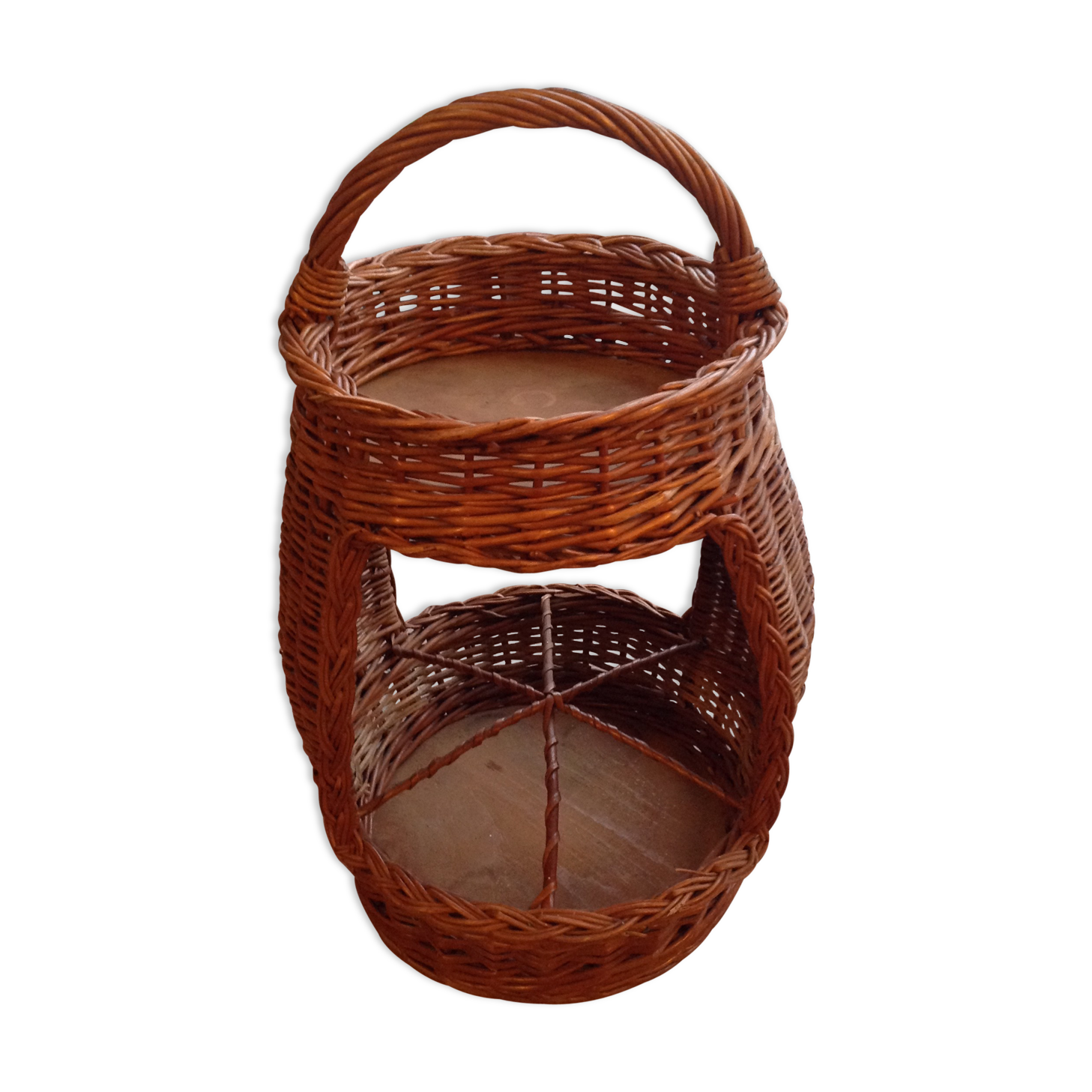 Old vintage bottle rack wicker basket