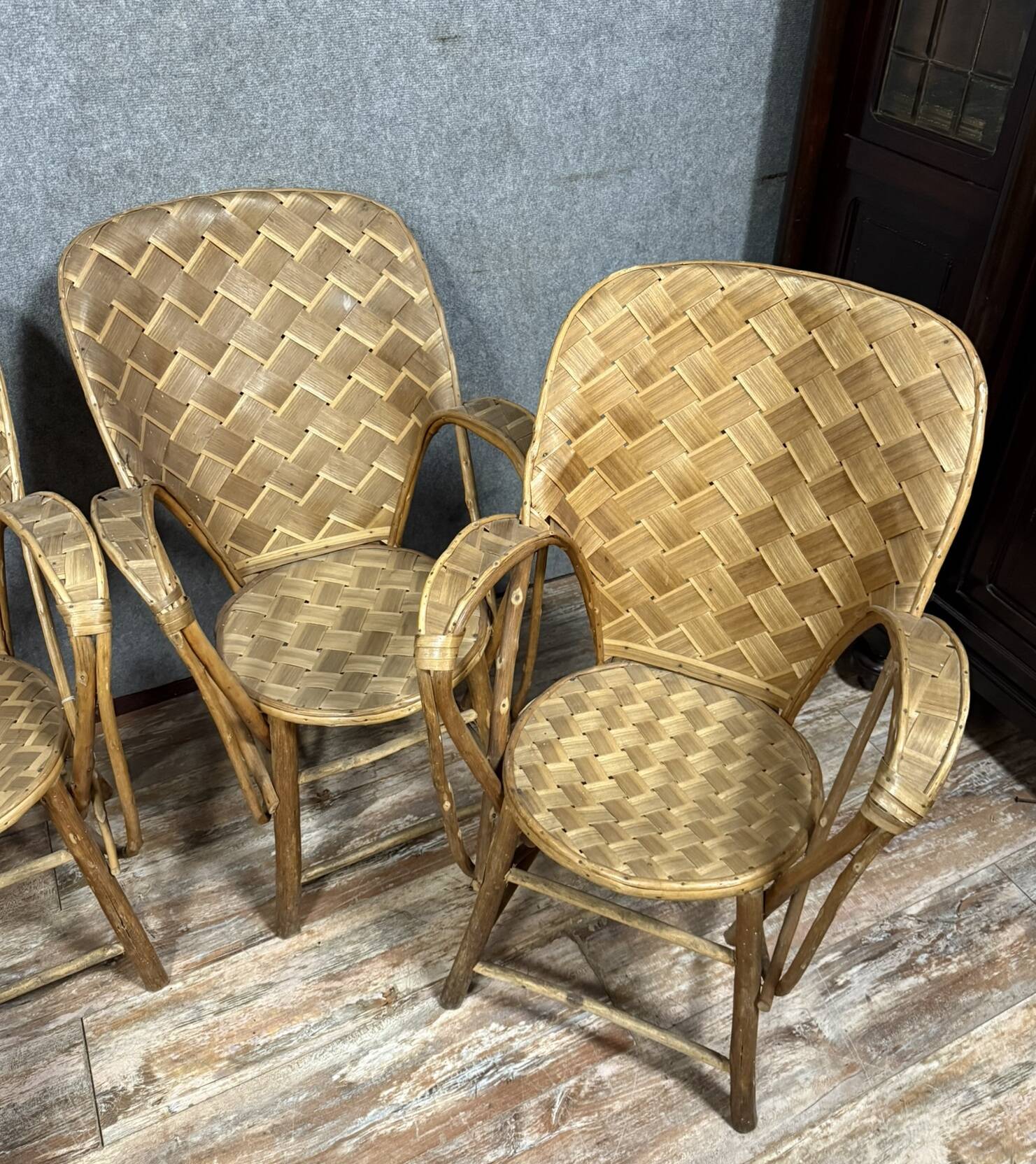 Set of 4 chestnut woven armchairs