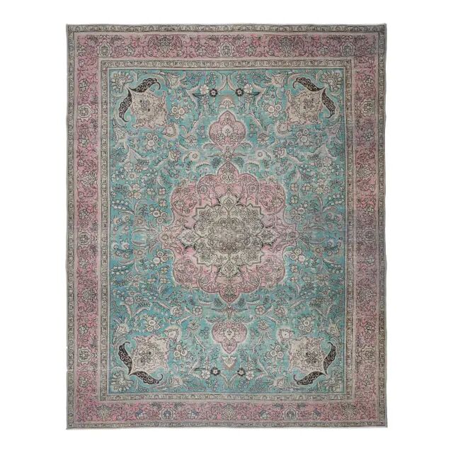 ❤1970s Vintage Persian Handmade Wool Cotton Blue Area Rug❤ 302x376