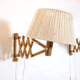 Pair of pine accordion sconces with cotton rope lampshade.