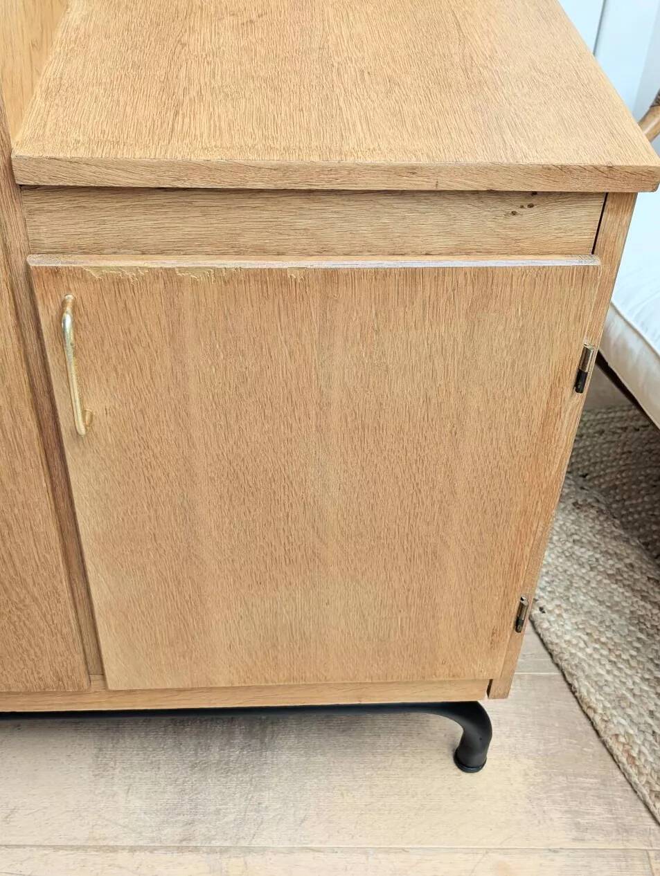 Renovated vintage asymmetrical oak wardrobe