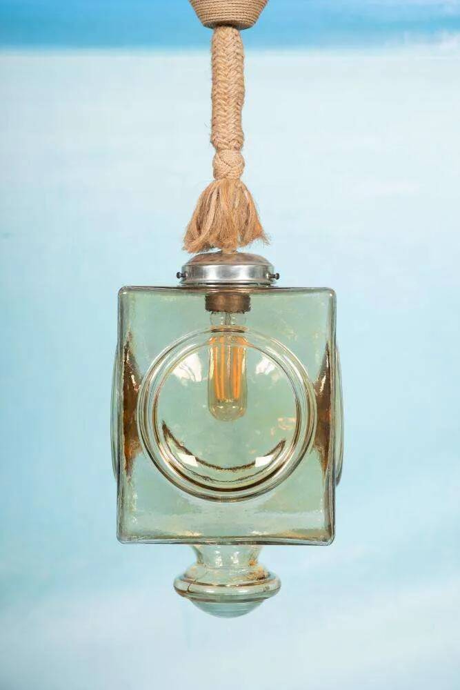 Japandi suspended glass lamp, vintage cubic bohemian glass lamp.