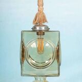 Japandi suspended glass lamp, vintage cubic bohemian glass lamp.
