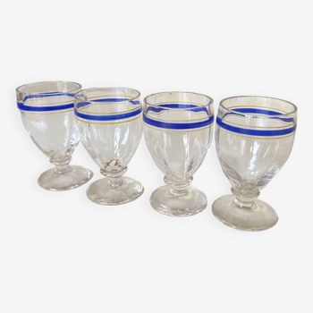 Lot de 4 Petits Verres à Liqueur en Cristal avec Liseré Bleu et Jaune