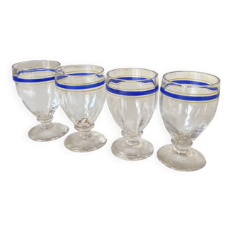 Lot de 4 Petits Verres à Liqueur en Cristal avec Liseré Bleu et Jaune