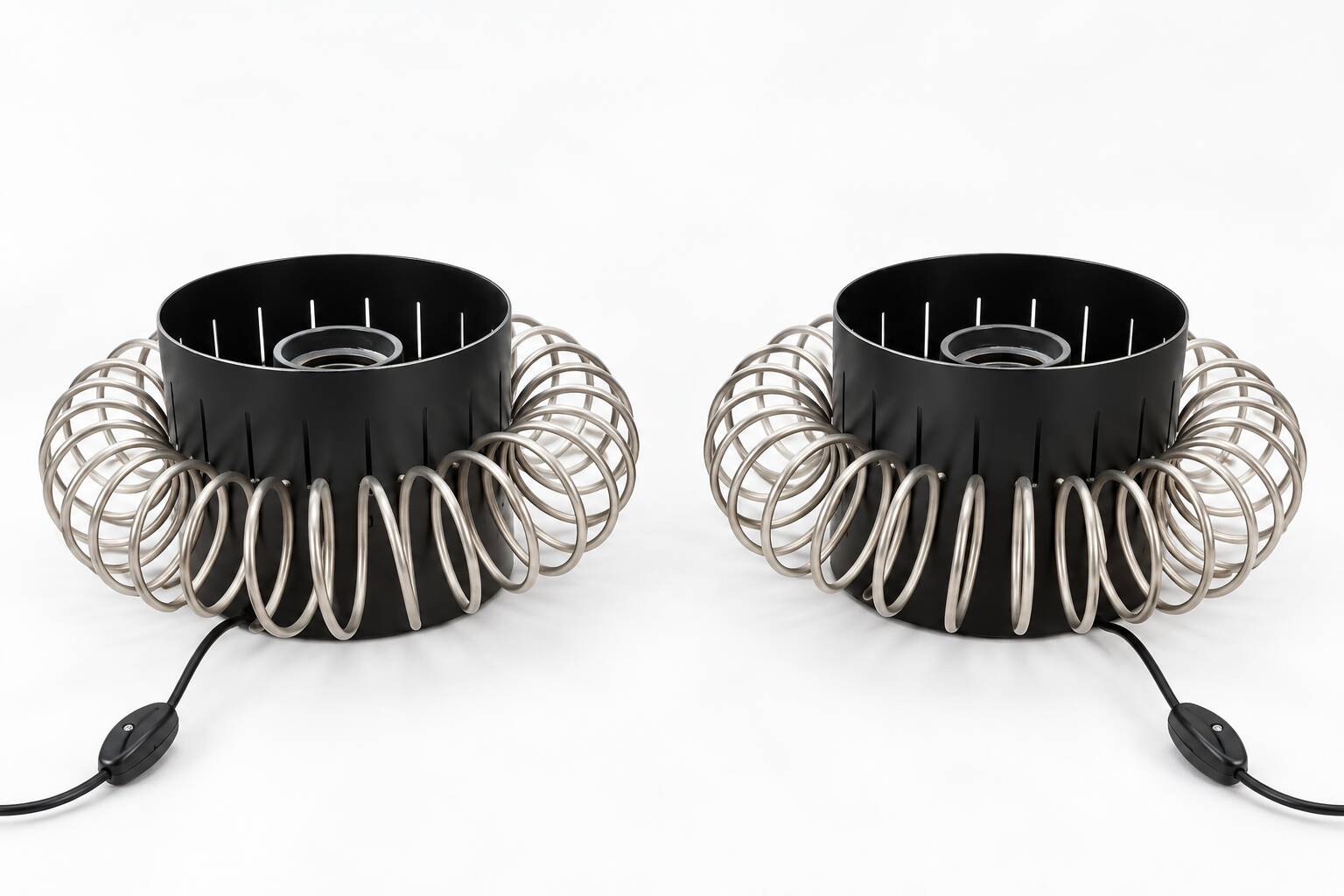 Pair of vintage lamps in black metal and chrome – 1970s