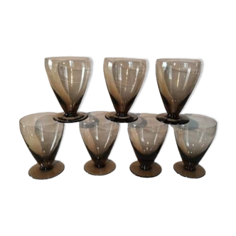 7 Conical art deco style glasses, smoked