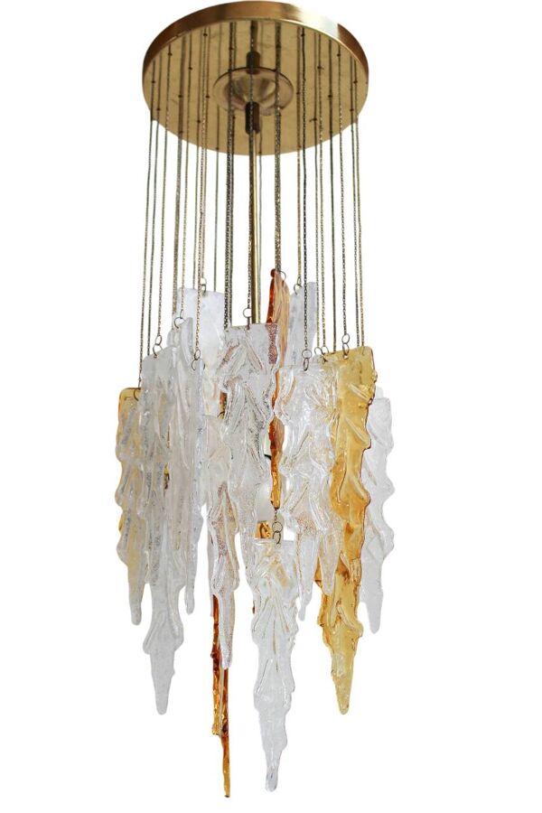 Plafonnier vintage en verre de Murano bicolore par Carlo Nason pour Mazzega, années 1970