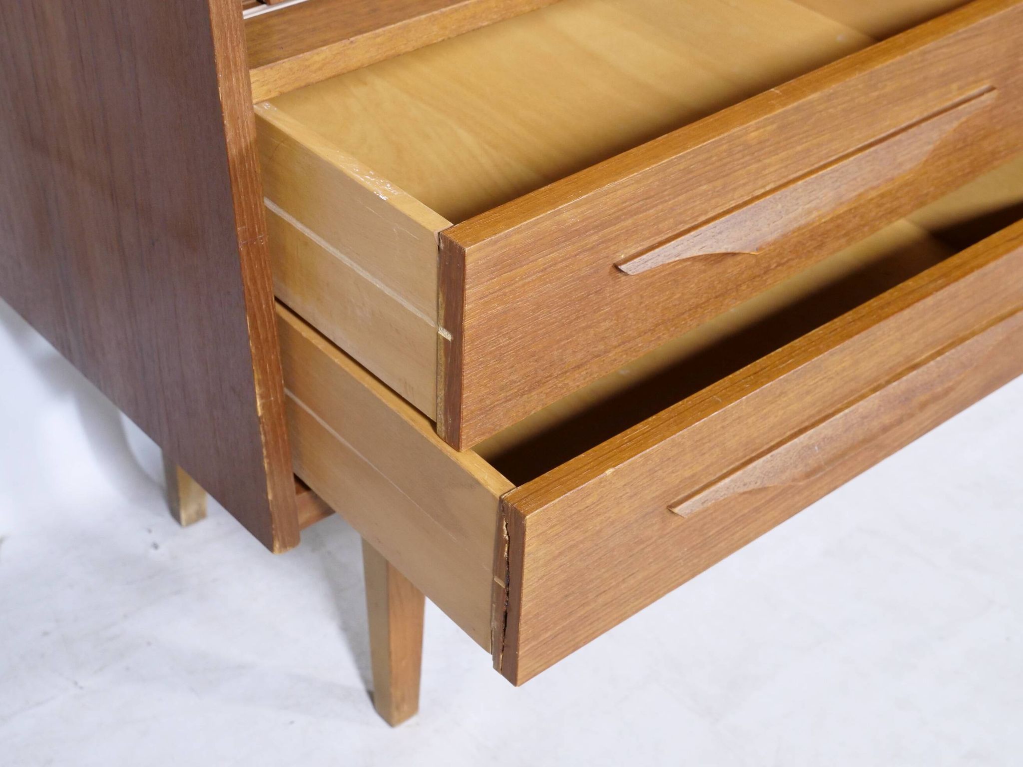Mid Century Teak Highboard with Glass Display Cabinet & Sliding Door, 1960s