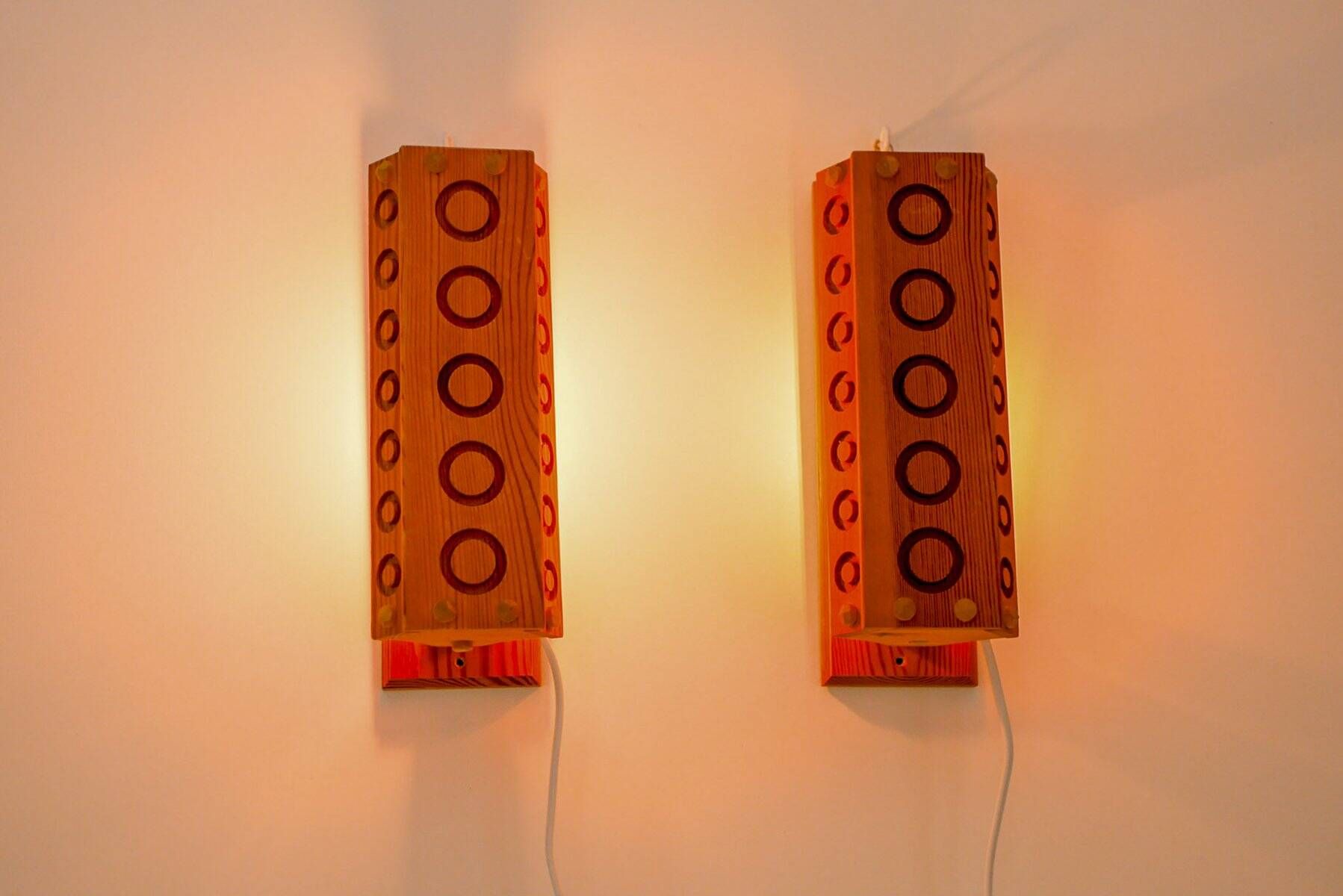 Mid-century modern pine wall sconces from Vemdalia, Sweden, 1975, set of 2