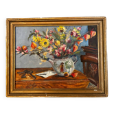 Tableau nature morte aux fleurs et aux clés 1973