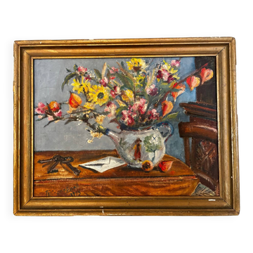Still life painting with flowers and keys, 1973