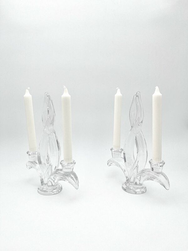 2 Bougeoirs  ''Fleur de Lys'' – Cristal Art Vannes France – 1960