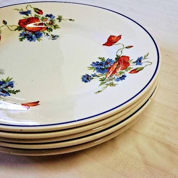 6 flat plates from Salins les Bains, "Poppies" pattern, in very good condition