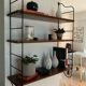 Etagere scandinave 1940 a 50 Tomado acier et 3 plateaux 65x19. Plaquage bois d acajou bisauté