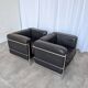 Set of 2 Mid-century Black Leather Lounge Chairs / Italian Design Armchairs