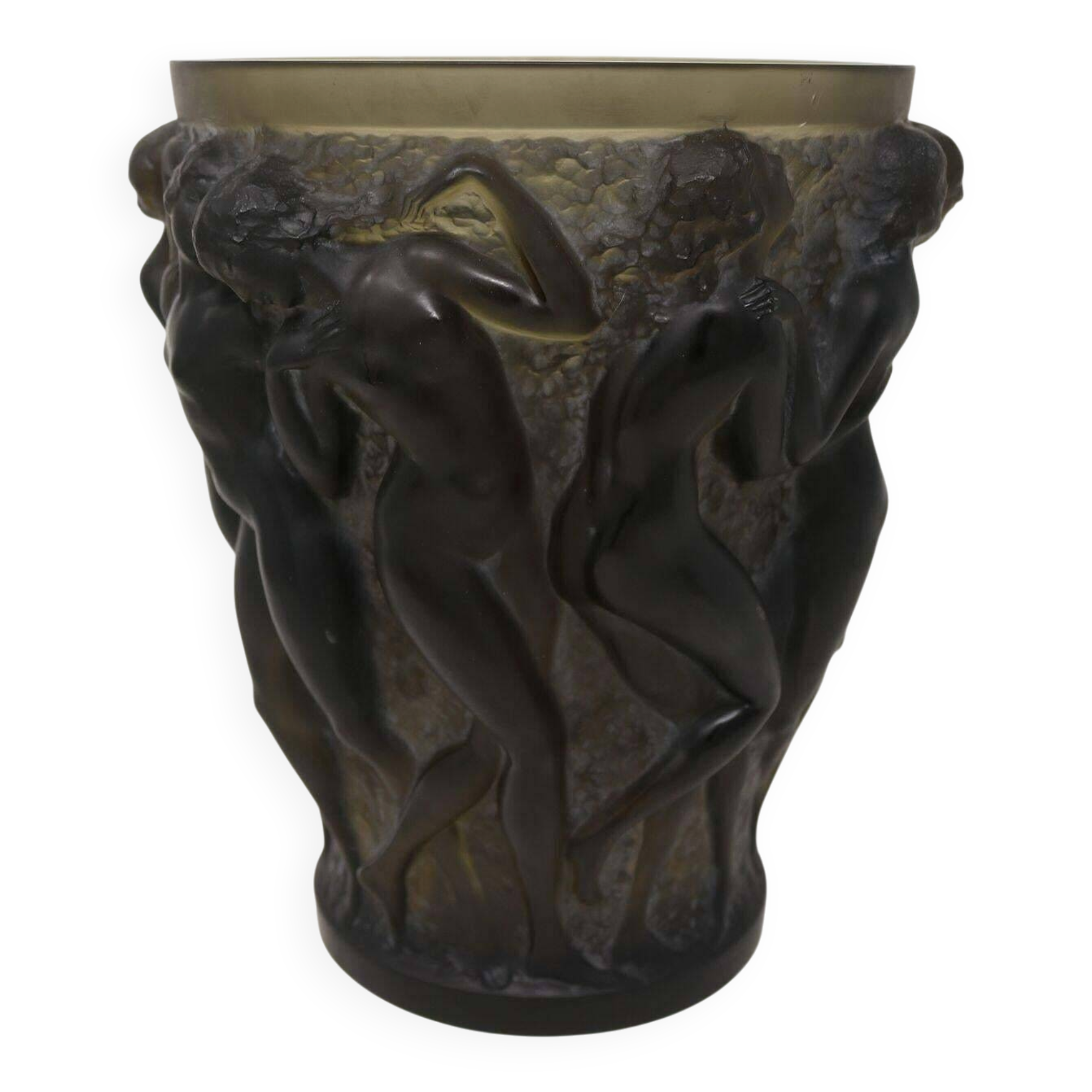 Rene Lalique Topaz Glass Bacchantes Vase