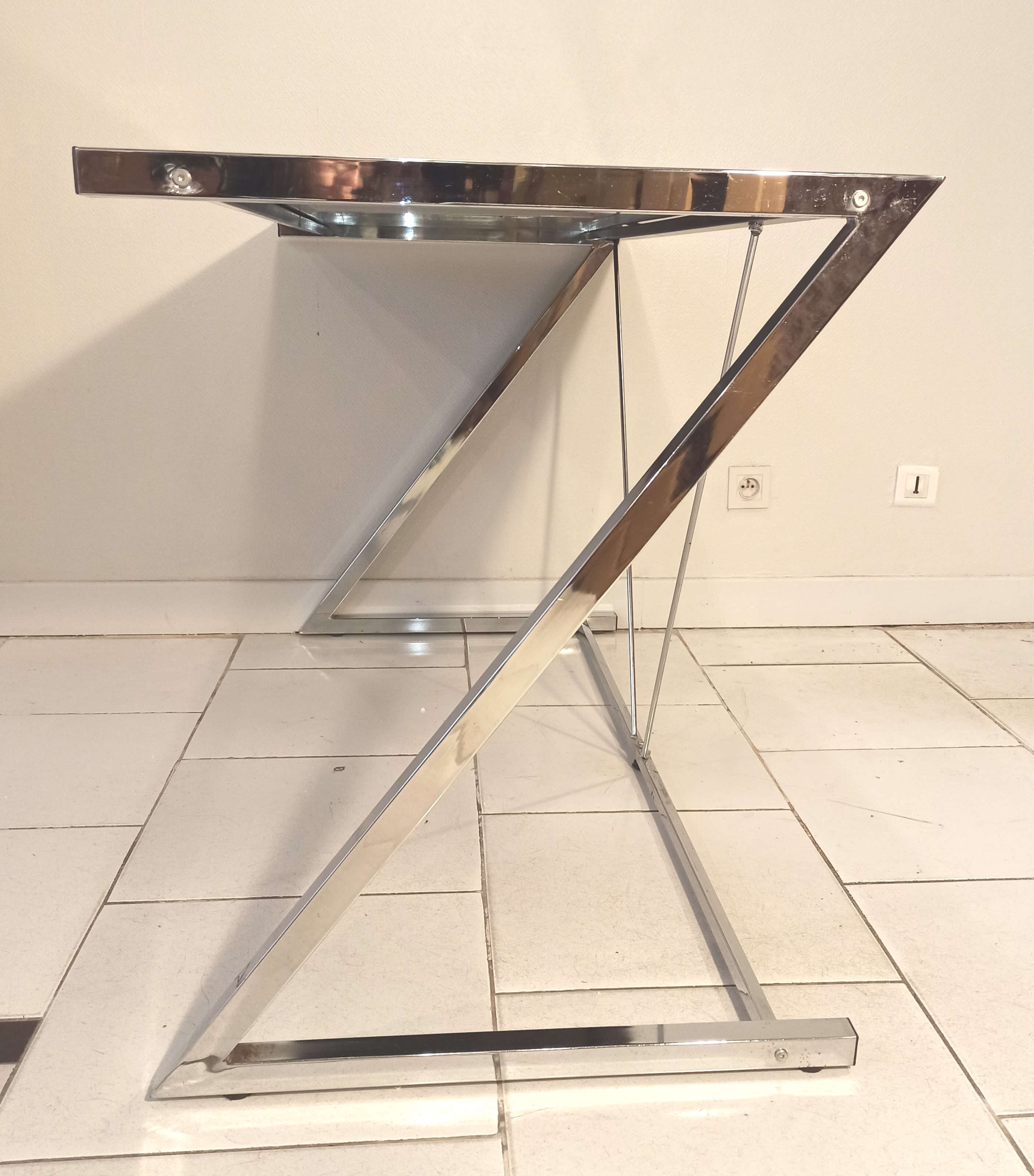 Seventies desk tinted glass top and chrome base