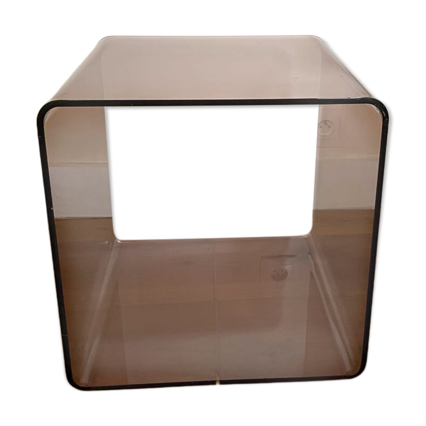 Vintage smoked plexiglass cube by Miche Dumas for Roche Bobois 70s.