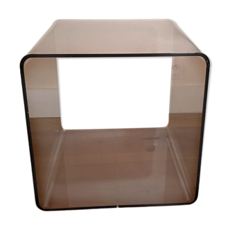Vintage smoked plexiglass cube by Miche Dumas for Roche Bobois 70s.