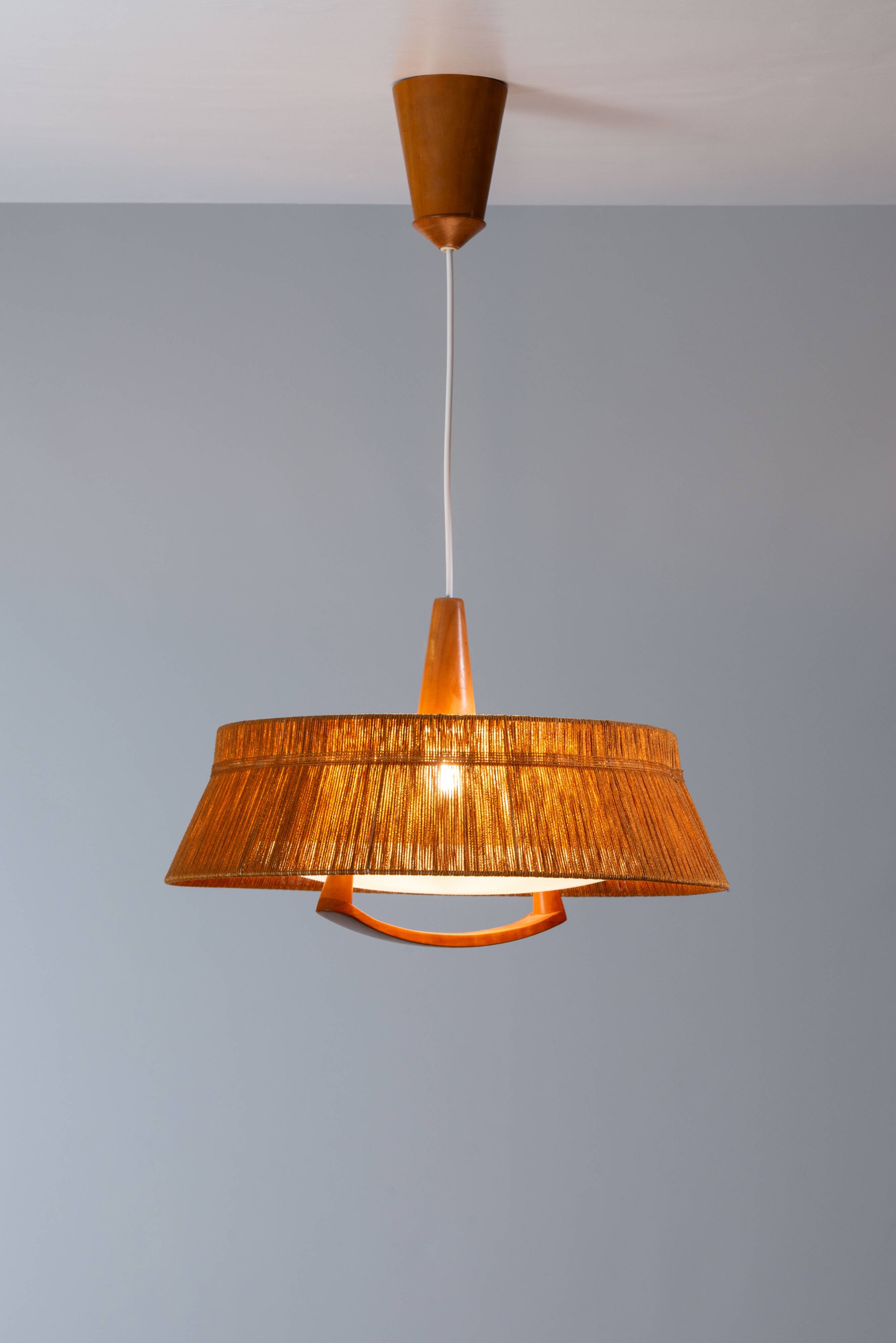 Temde teak and sisal pendant