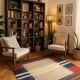 Wool Kilim Rug Earthy Beige, Vibrant Blue & Red 128 x 116 cm