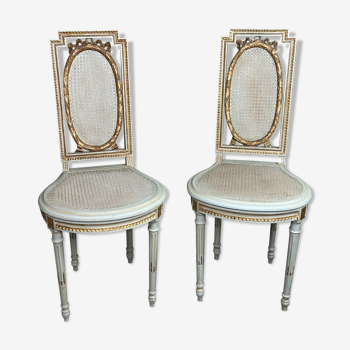 Louis XV style tanned chairs patinated gray and gold