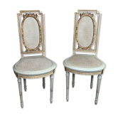 Louis XV style tanned chairs patinated gray and gold