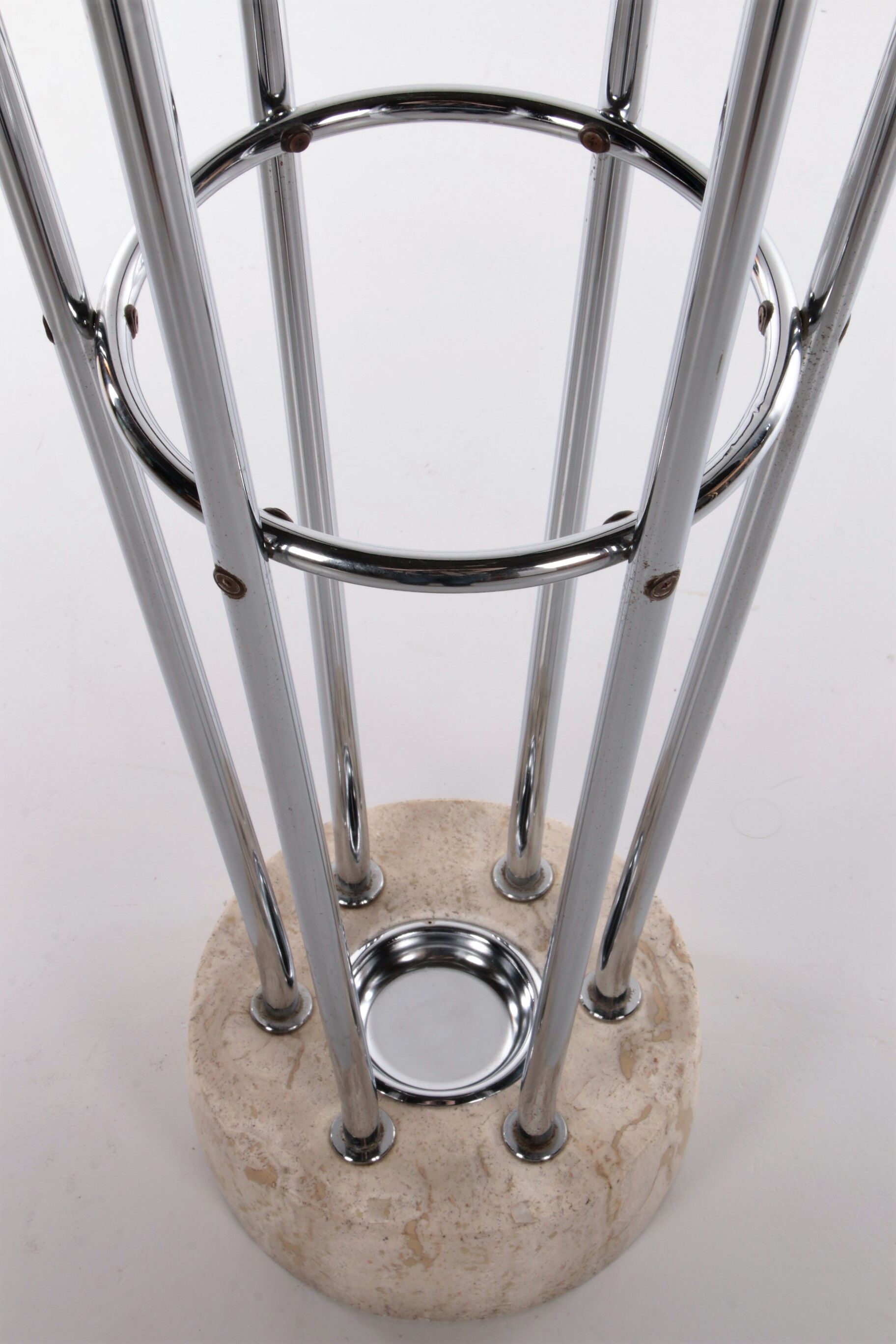 Porte-manteau en travertin chromé architectural italien années 1960