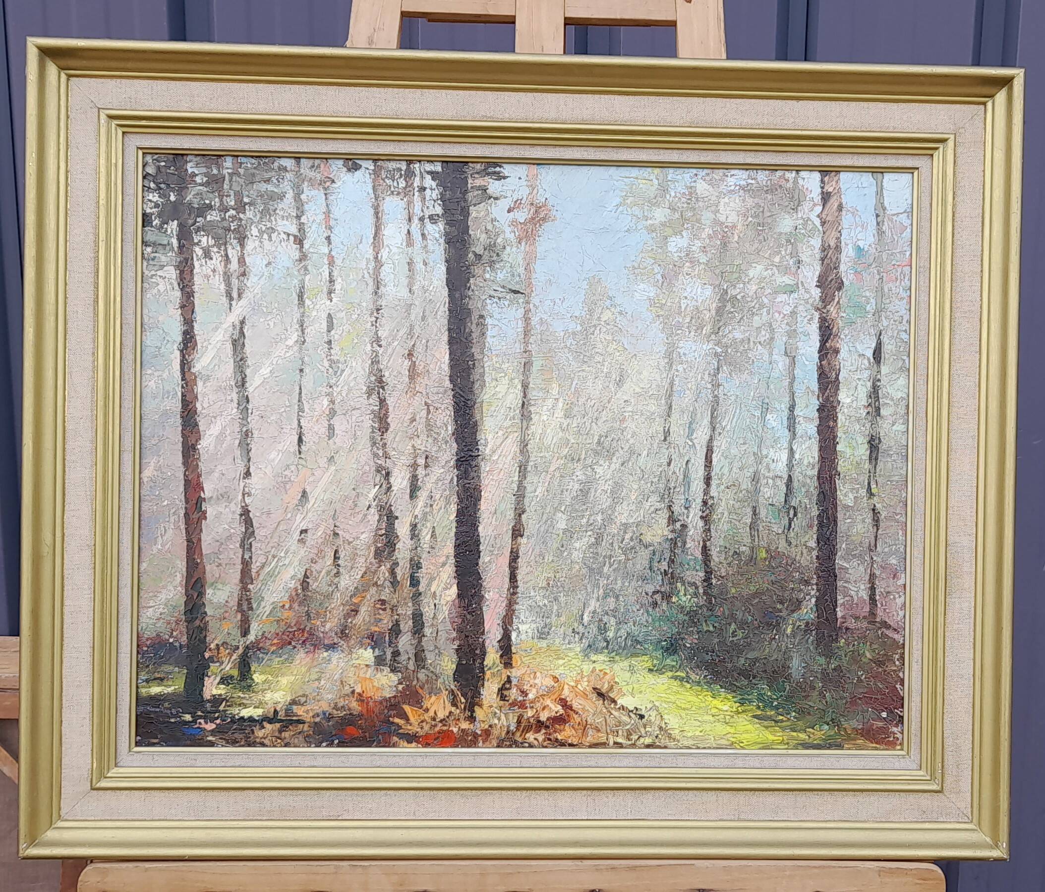 Framed oil on canvas signed J. Trassard Soleil Landais L 80.5 cm