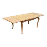 Renovated Louis XV extendable dining table in raw wood.