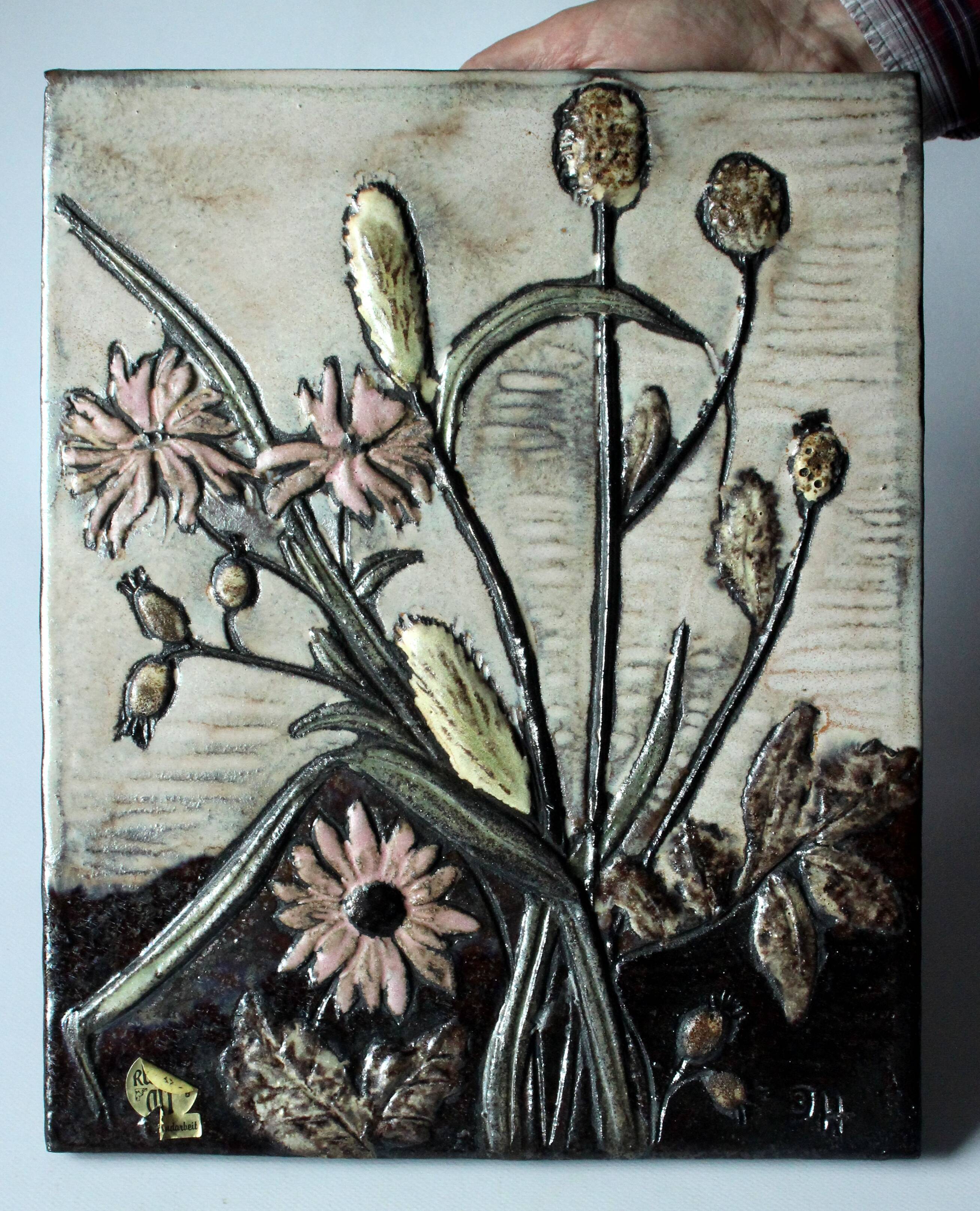 Ceramic Wall picture by Ruscha - handmade in the 70s - marked - vintage