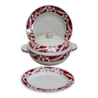 Badonviller semi porcelain tureen dish ravier vegetable service lot