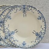 Set of 4 hollow aasiettes model Venice Opaque porcelain of Gien iron earth blue floral decoration